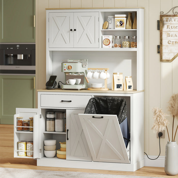 HOMCOM 69\" Pantry Cabinet, Kitchen Cabinet with Charging Station, White