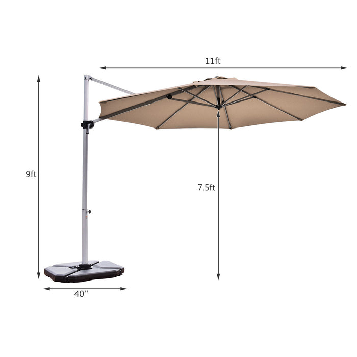 Costway 11' Patio Cantilever Offset Umbrella 360 degrees Rotation Aluminum Tilt Base Tan