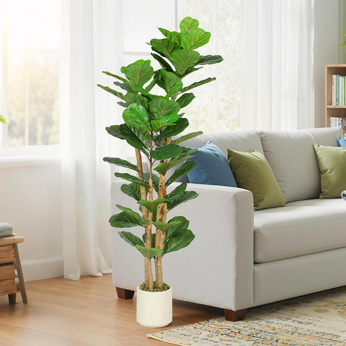 HOMCOM Faux Fiddle Leaf Fig Tree, 5FT Fake Tree for Indoor Decor