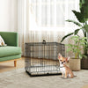 PawHut Dog Crate, 24" Folding Metal Dog Kennel with 2 Doors, Removable Tray, Soft Cushion, Handle, Pet Cage for Extra Small Dogs, Black