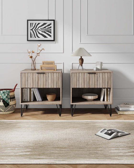 Dumbo Modern 20\" Fluted Nightstand in Rustic Gray (1-Drawer) - Set of 2