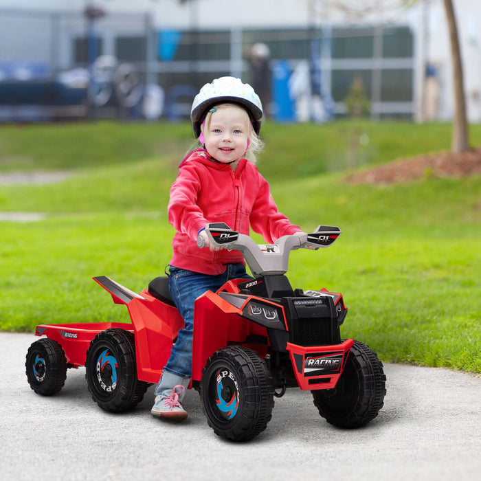 Aosom 6v Kids Atv Quad, Battery Powered Ride-On Electric Vehicle For Kids With Back Trailer, Wear-resistant Wheels, For Boys And Girls - Red