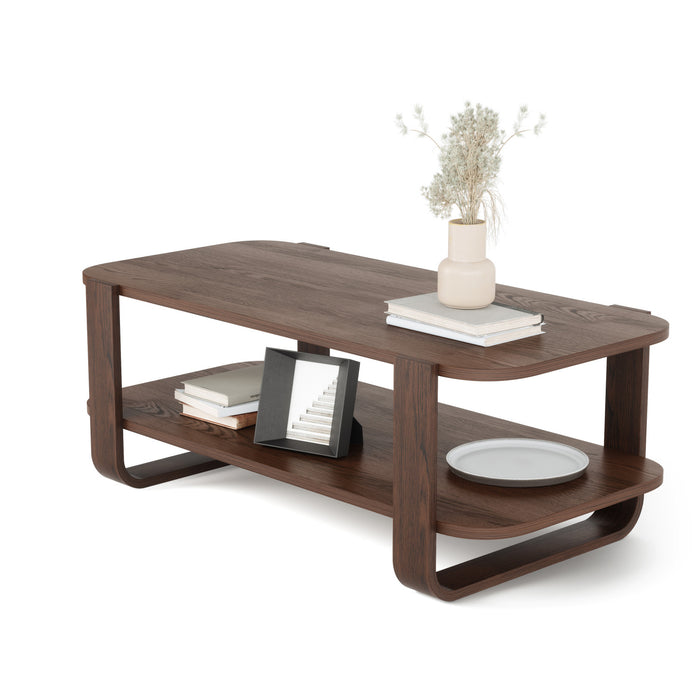 Umbra Modern Solid Wood Bellwood Coffee Table with Shelf - Aged Walnut