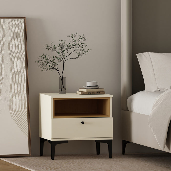 Amara Modern 20\" Nightstand in Cream and Light Oak (1-Drawer)