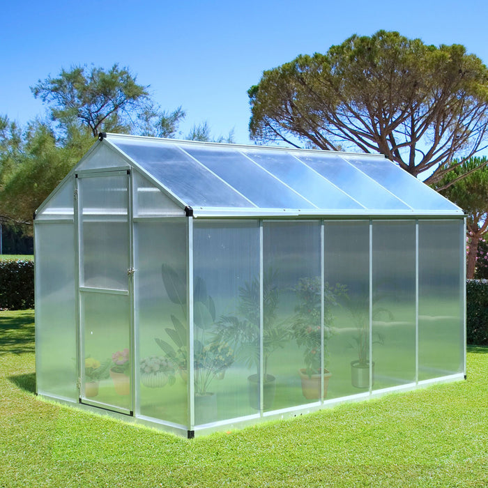 Outsunny 10' X 6' X 6.4' Walk-in Garden Greenhouse Polycarbonate Panels Plants Flower Growth Shed Cold Frame Outdoor Portable Warm House Aluminum Frame