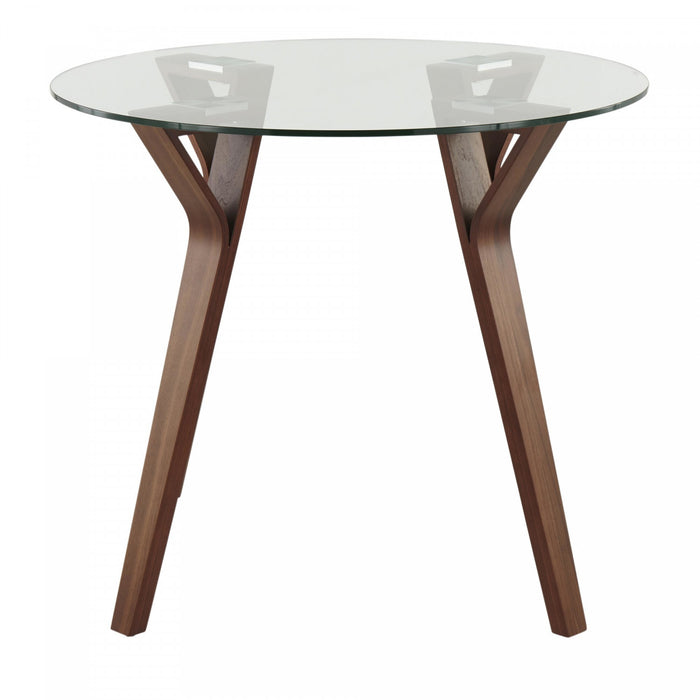 LumiSource Folia Glass Mid-Century Modern Round Dinette Dining Table - Walnut