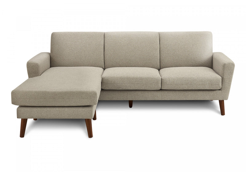 Upholstered Chaise Sofa Lounger, 86\" Wide, Light Brown Fabric, Walnut Solid Wood Legs Sofa