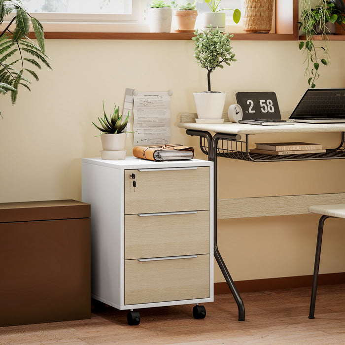 HOMCOM Vertical Filing Cabinet with Lock, 3 Drawer File Cabinet, Oak