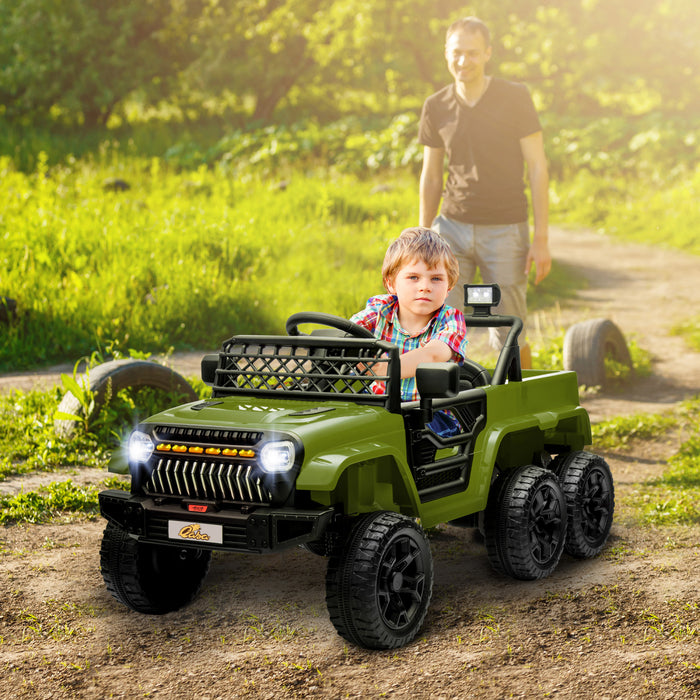 Qaba 12v Electric Powered Ride-On Car For Kids, 4wd/2wd Switchable Ride On Car With Remote Control, Spring Suspension, Back Trailer, Led Light, Music, Soft Start, Horn, For 3-8 Years, Dark Green