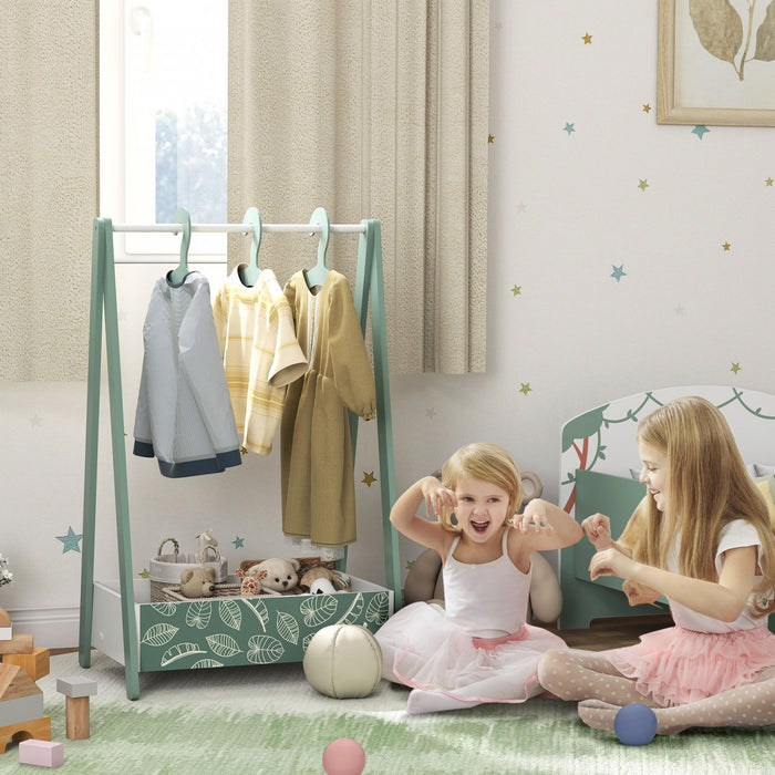 Qaba Kids Clothing Rack with Storage Shelf, Star Theme Kids Dress Up Rack with Hangers, Child Garment Hanger for Nursery Room, Living Room, Playroom, Green