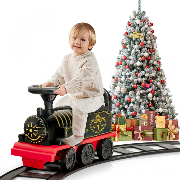 6v Electric Kids Ride On Train Motorized Train Toy W/ Track & 6 Wheels Black