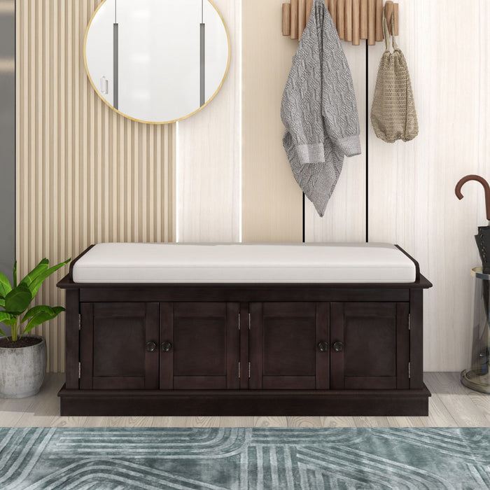 Daniel Solid Wood Storage Bench With 4-door Shoe Cabinet With Adjustable Shelves - Espresso