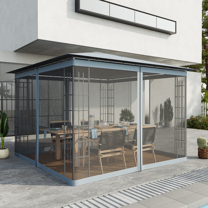 Outsunny Replacement Mosquito Netting For Gazebo 10' X 10' Screen Walls For Canopy With Zippers For Parties And Outdoor Activities, Dark Grey