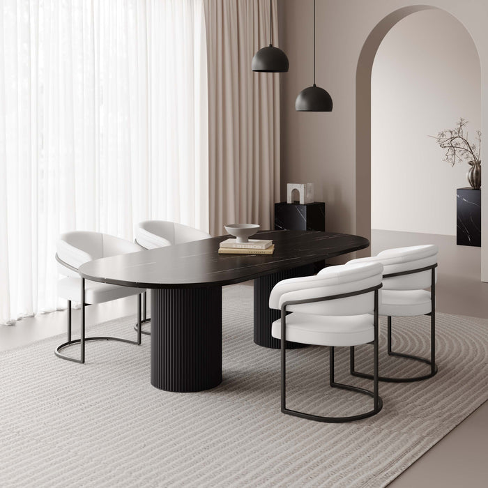 Augusta Modern Metal Vegan Leather Dining Chair in White - Set of 4