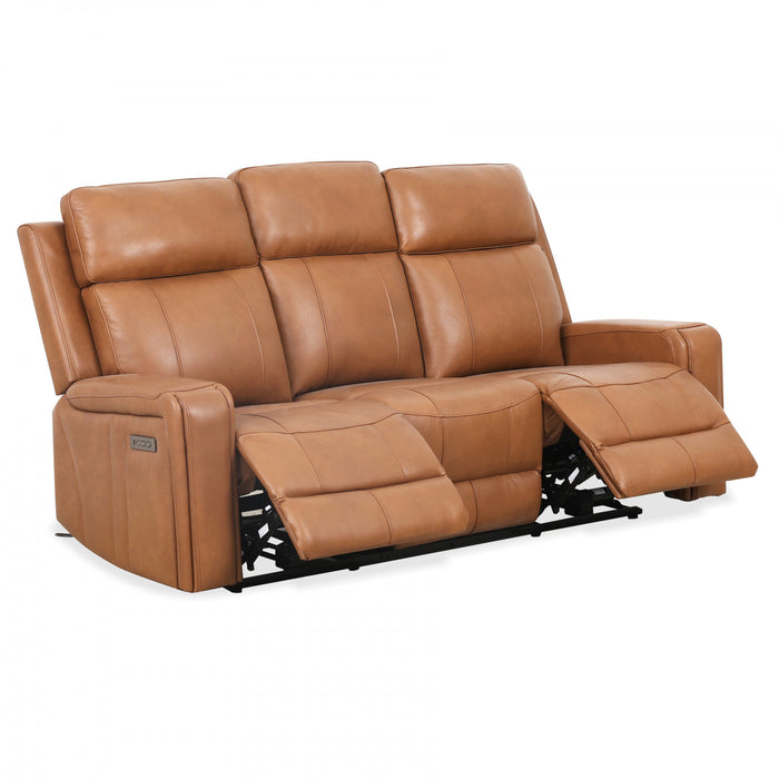 Bellamy 78 in. Leather Match Power Reclining Sofa with Adjustable Headrest and USB - Cognac