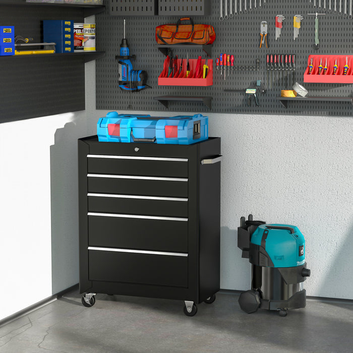 Homcom 5 Drawer Rolling Tool Chest Lockable Tool Cabinet For Garage