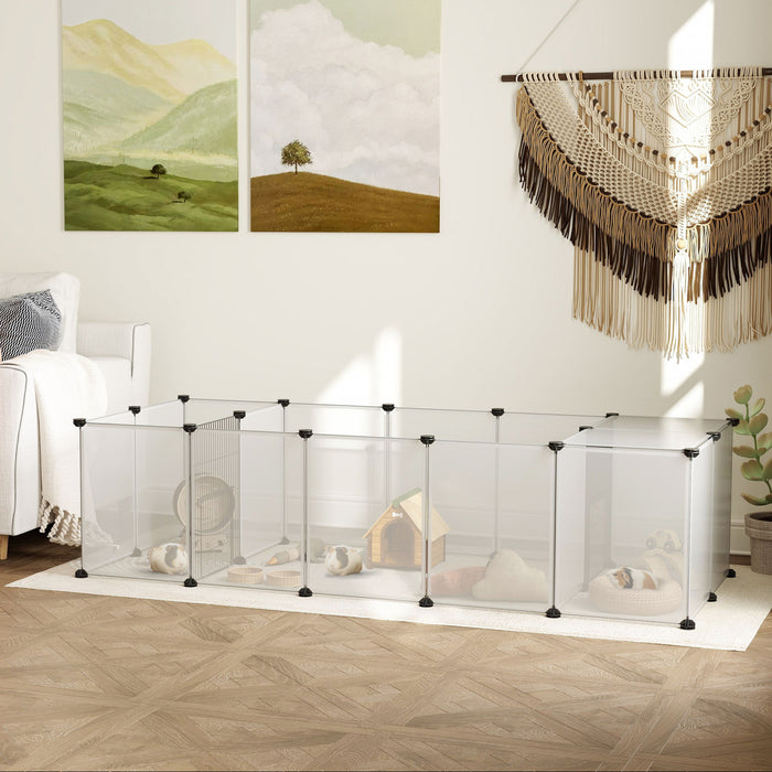 Pawhut 20 Panels Diy Pet Playpen, Small Animal Cage With Door, Top Cover, Indoor Yard Fence For Guinea Pig, Hedgehog, Bunny, 69\" X 28\" X 18\", White