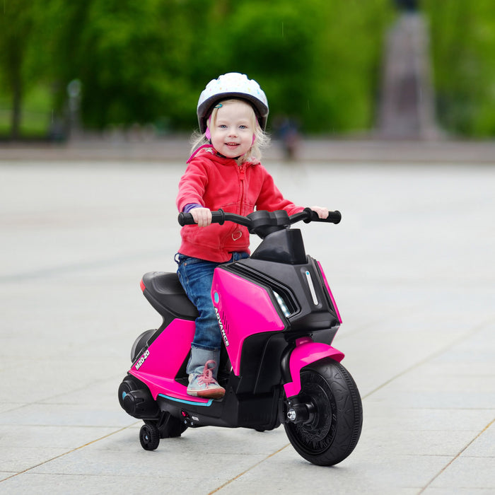Aosom Electric Powered Ride-On Motorcycle For Kids, 6v Battery-powered Motorbike With Training Wheels, Ride-on Motorcycle Toy With Music, Headlights, Rechargeable Battery, For Ages 2-4, Pink