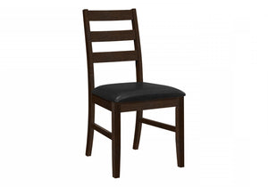 Dining Chair Set of 2 Kitchen Dining Room Brown Leather-Look Brown Solid Wood Transitional