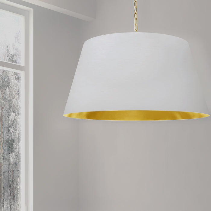 Dainolite Brynn 1 Light Pendant Xlarge Aged Brass Finish White/Gold Shade Lamp