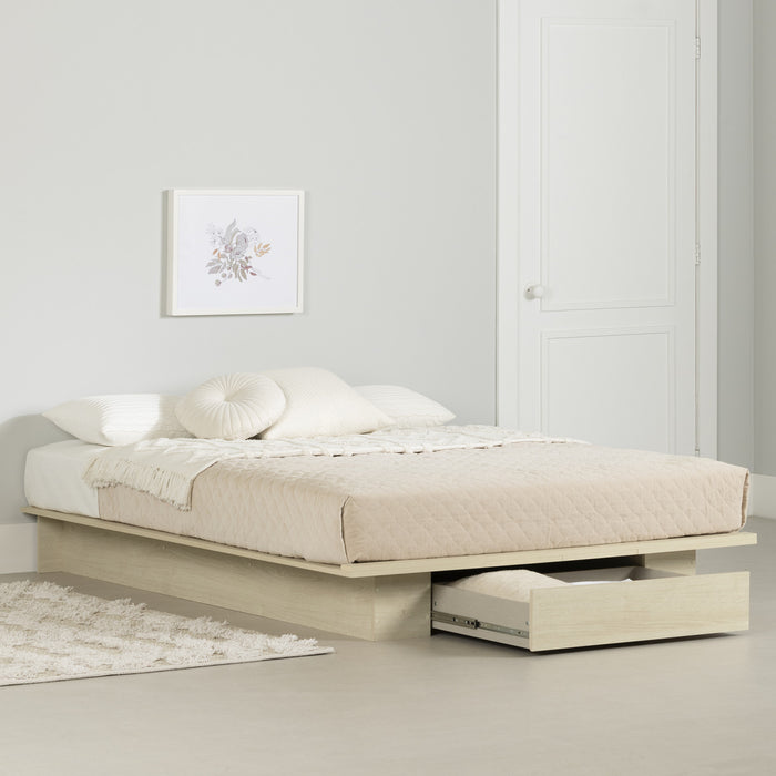Fusion Full Platform Bed With Drawer - Bleached Oak 