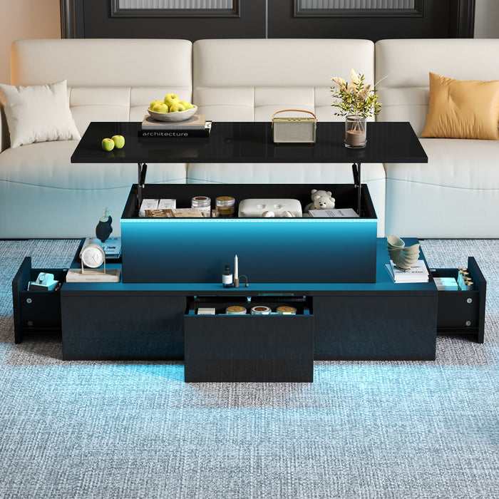 Daniel Lift-Top Coffee Table with LED Lighting and 4 Drawers,Black