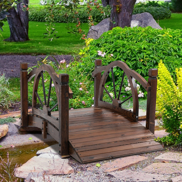 Outsunny Wooden Garden Bridge, Decorative Arc Footbridge With Guardrail