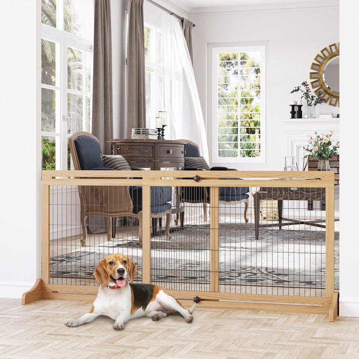 Pawhut Free Standing Pet Gate, Wooden Foldable Dog Gate With 41\"-72\" Adjustable Length, Support Feet, Pet Barrier For Small Medium Dogs, For Stairway, Doorway, Hallway, Natural