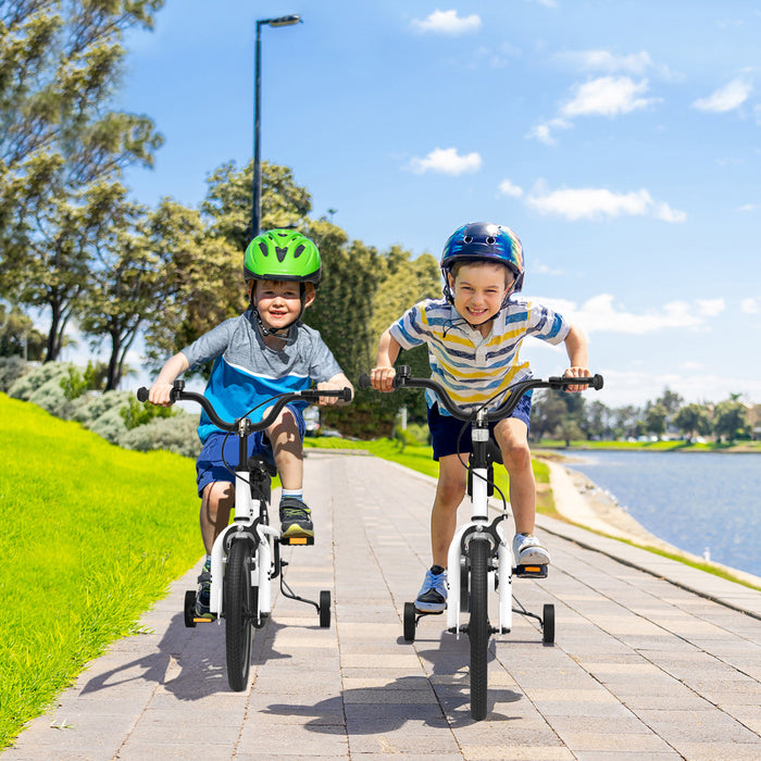 Costway 16\" Kid's Bike With Removable Training Wheels & Basket For 4-7 Years Old White