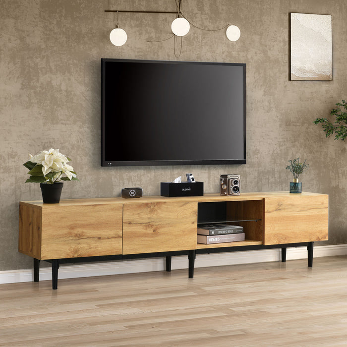 Lumina 69 Inch TV Cabinet with Adjustable LED Lighting and Storage, Wood/Black