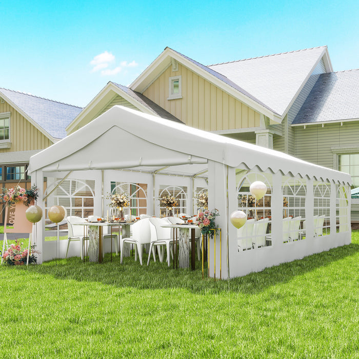 Outsunny 13'x26' Heavy Duty Large Party Tent & Carport w/ Sidewalls, White