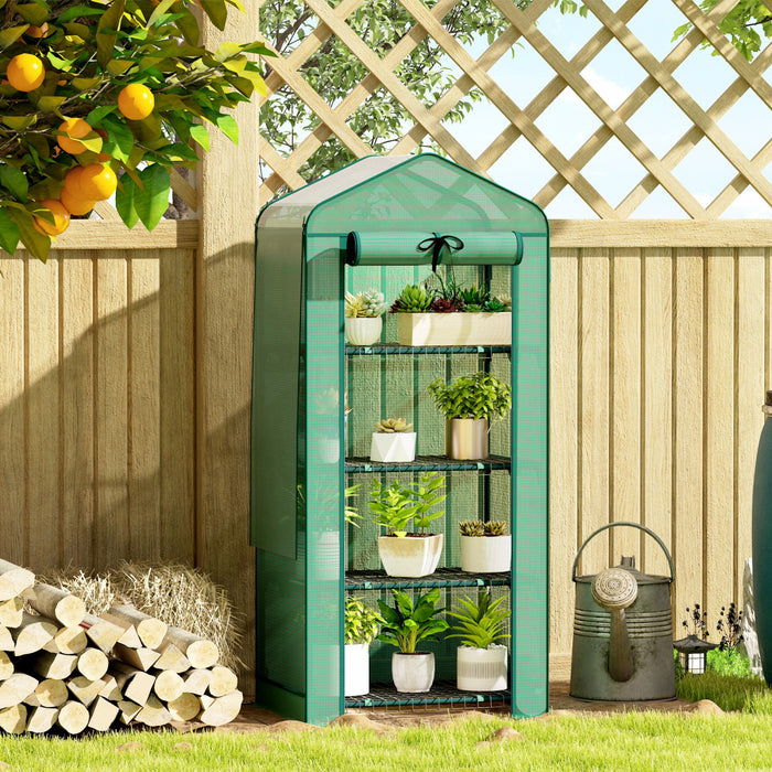 Outsunny Mini Greenhouse with Screen Roof, Portable Small Greenhouse, Green