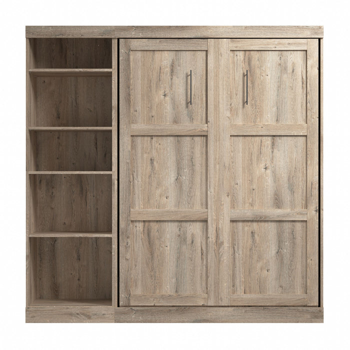 Bestar Pur Full Murphy Bed with Shelving Unit 84-Inch Wall Bed - Rustic Brown