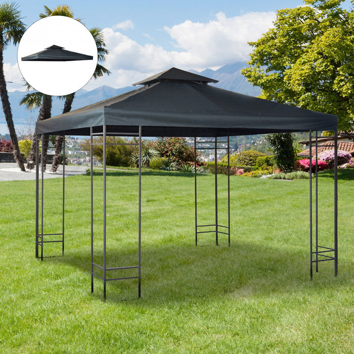 Outsunny 9.8' X 9.8' Square 2-tier Gazebo Canopy Replacement Top Cover Outdoor Garden Sun Shade, Charcoal Grey