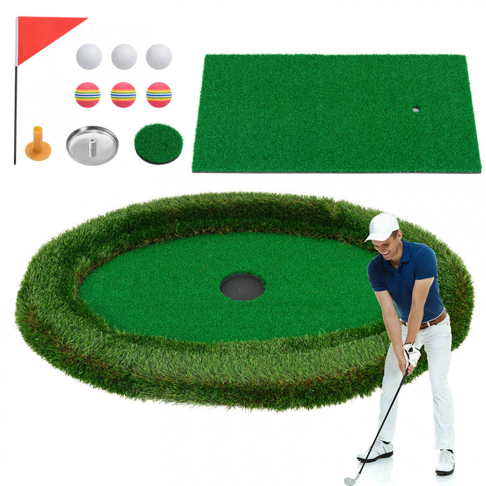 Costway Oval Floating Golf Green Includes Golf Hitting Mat 6 Golf Balls Golf Flag