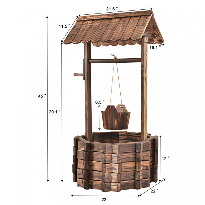 Costway Outdoor Wooden Wishing Well Bucket Flower Plants Planter Garden Home Decor