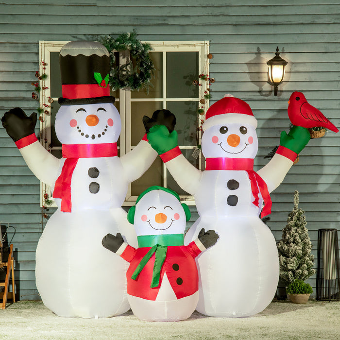 Outsunny 8' Inflatable Christmas Snowman Family W/ Red Bird For Lawn