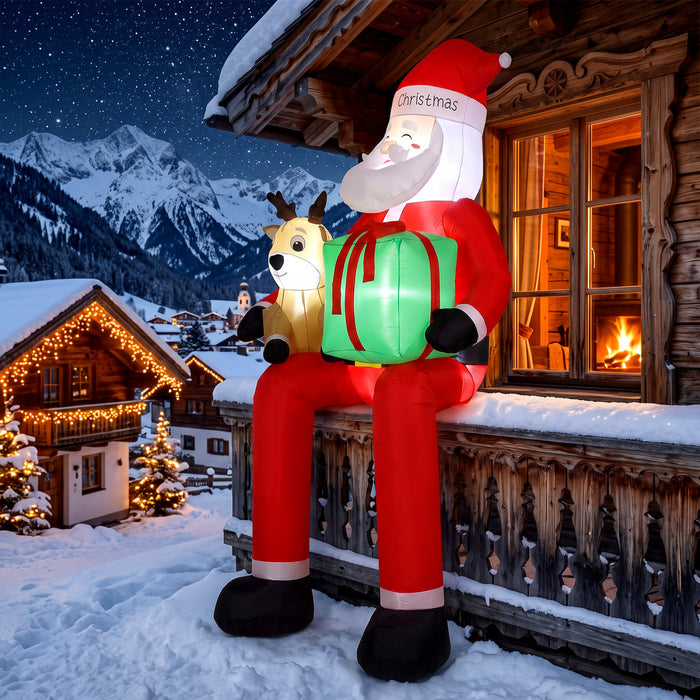 Outsunny Giant Christmas Inflatable Hanging Santa Claus Sitting w/ Reindeer