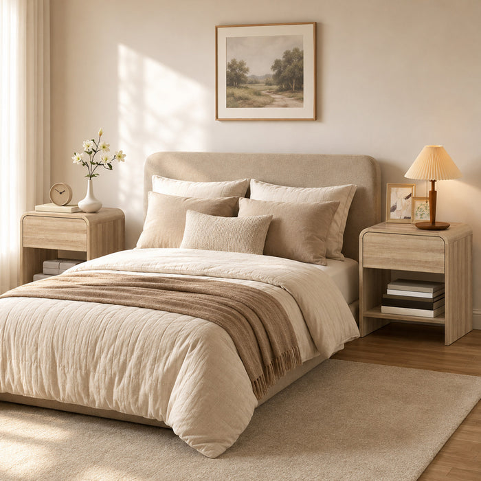 HOMCOM Nightstand Set of 2, Bedside Table with Rounded Corners, Natural