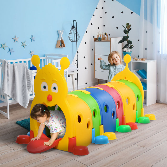 Qaba Caterpillar Play Tunnels, Kids Tunnel For Toddlers To Crawl Through Climbing Toy Indoor & Outdoor Play Structure For 3-6 Years Old, 106.7\" X 39.8\" X 41.3\"