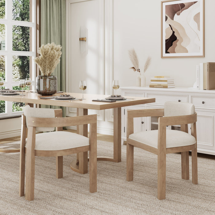 James Armrest Dining Chair Set Of 2 With Rubberwood Frame - Beige