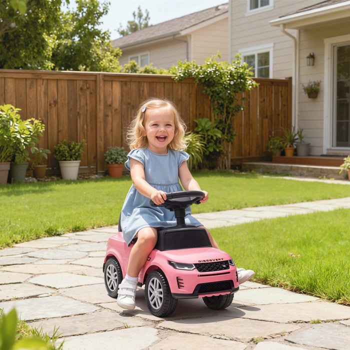 Qaba Ride on Car, Licensed Land Rover Sliding Walking Car Foot to Floor with Anti-Tip Device, Under-Seat Storage, Horn, Engine Sounds for Toddlers 18-36 Months, Pink