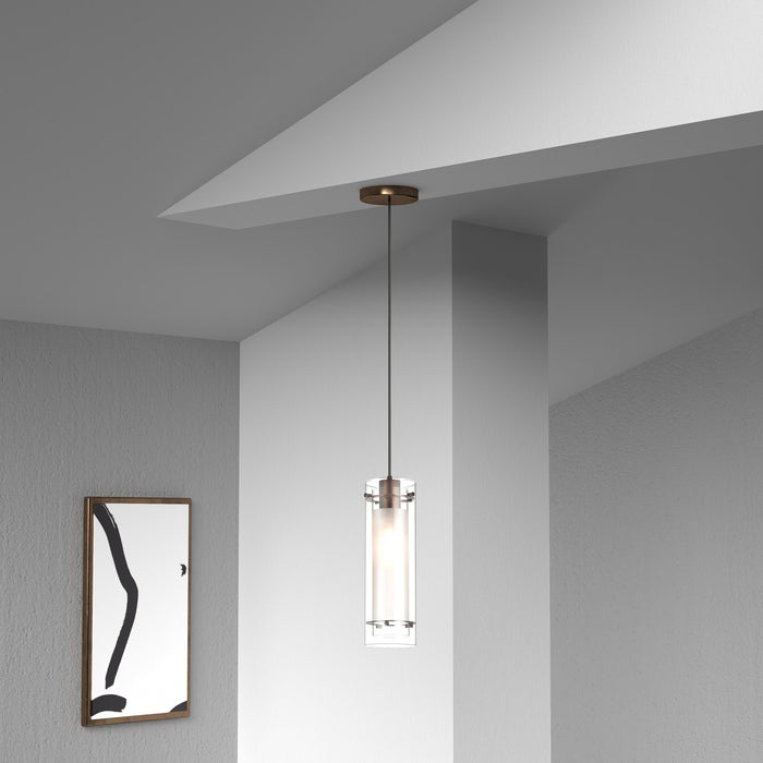 Dainolite Pasha 1 Light Pendant Oil Brushed Bronze Finish Clear/Frosted Glass Lamp