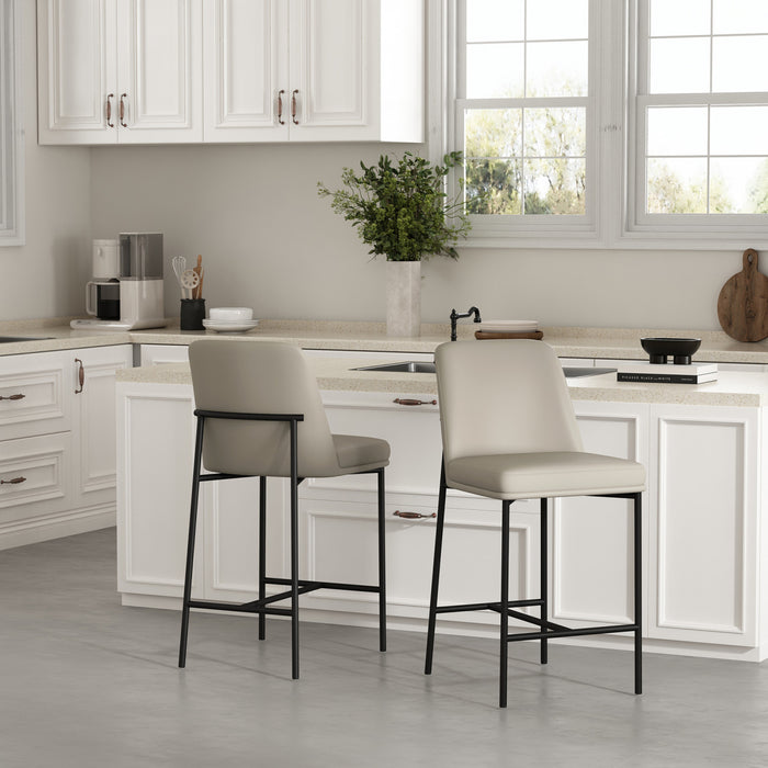 Loft Contemporary Vegan Leather Metal Counter Stool in Stone Gray - Set of 2