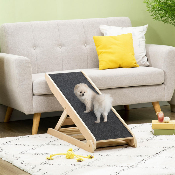 Pawhut Dog Ramp For Bed Couch, Foldable Pet Ramp Height Adjustable 4 Levels From 14.75\" To 24.5\" For Cats And Small Dogs With Non-slip Carpeted Surface, Natural