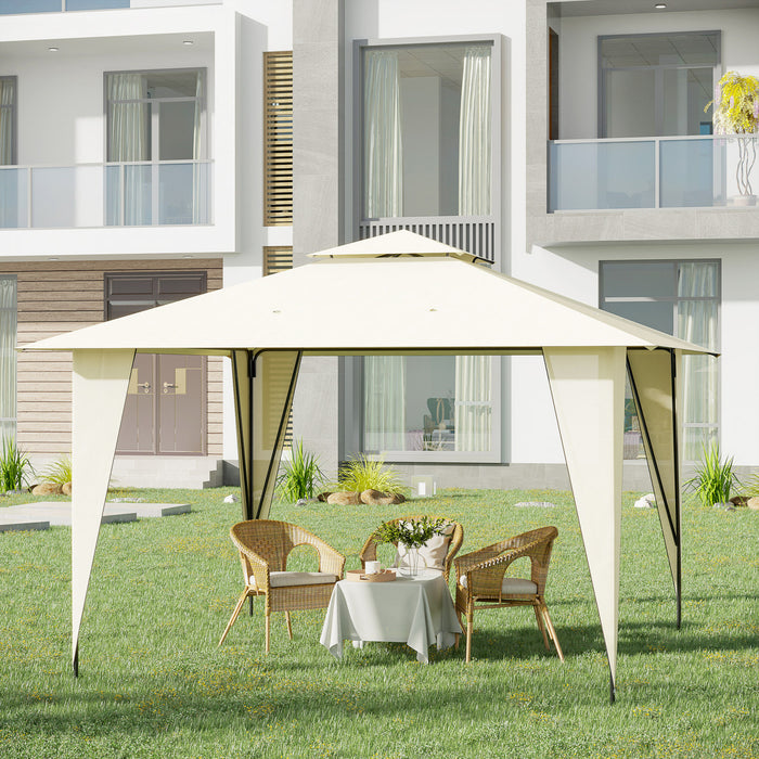Outsunny 11x11ft Outdoor Party Gazebo Canopy Tent With 2-tier Roof & Dressed Legs, Beige