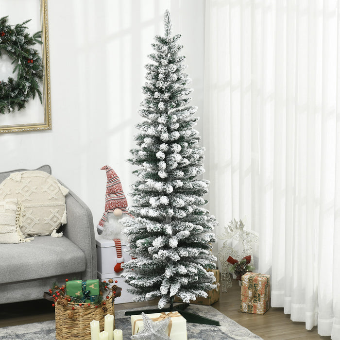 Homcom Pencil Artificial Christmas Tree With Snow-flocked Branches
