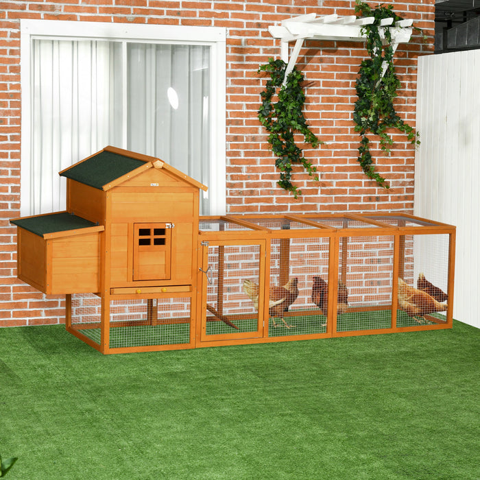 Pawhut 117\" Chicken Coop, Wooden Rabbit Hutch With Chicken Run, Slide-out Tray, Asphalt Roof, Nesting Box - Orange