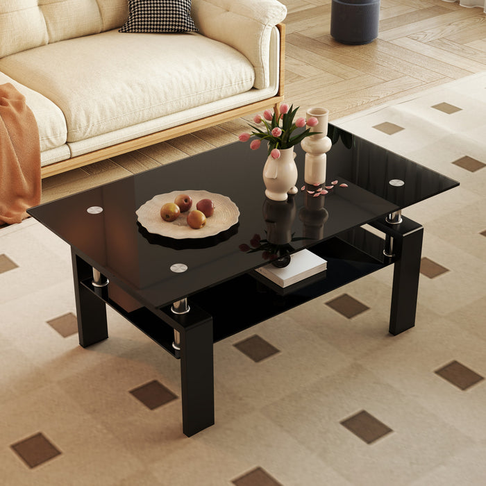 Liam Modern Rectangle Clear Tempered Glass Coffee Table,Black
