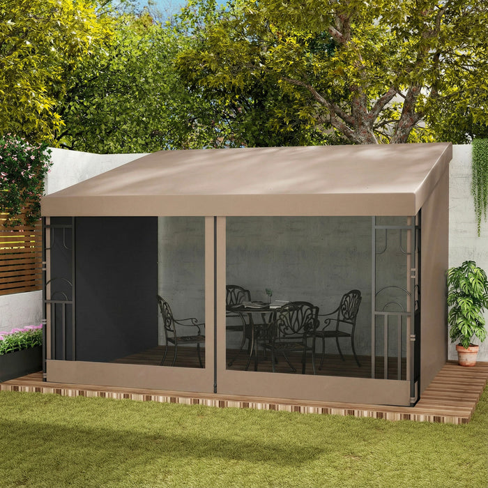 Outsunny 10' x 13' Wall Mounted Pergola Gazebo with Curtains and Nettings